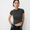 Short sleeve asymmetric T-shirt with studs
