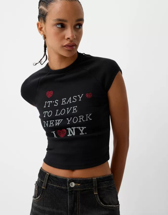 Short sleeve cropped T-shirt with print