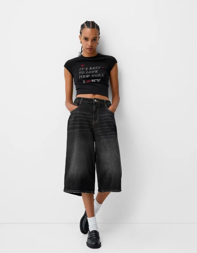 Short sleeve cropped T-shirt with print