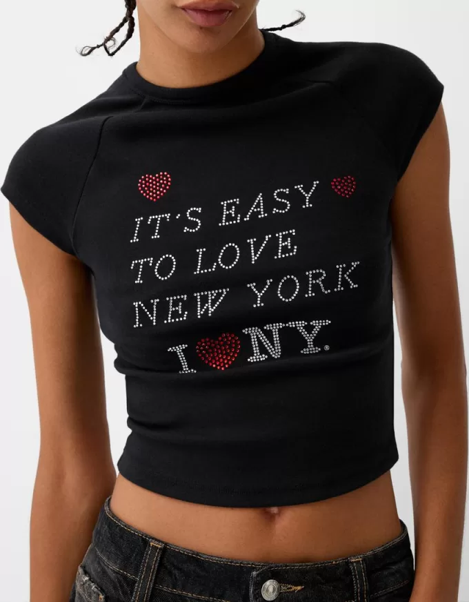 Short sleeve cropped T-shirt with print