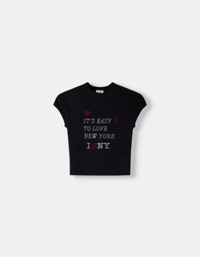 Short sleeve cropped T-shirt with print