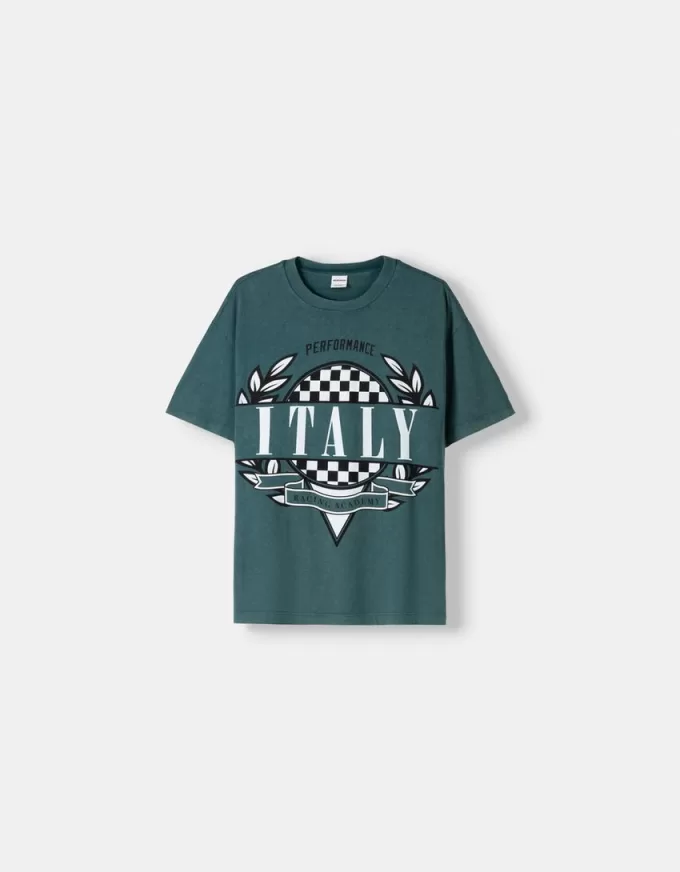 Short sleeve faded-effect T-shirt with a print Short sleeve faded-effect T-shirt with a print