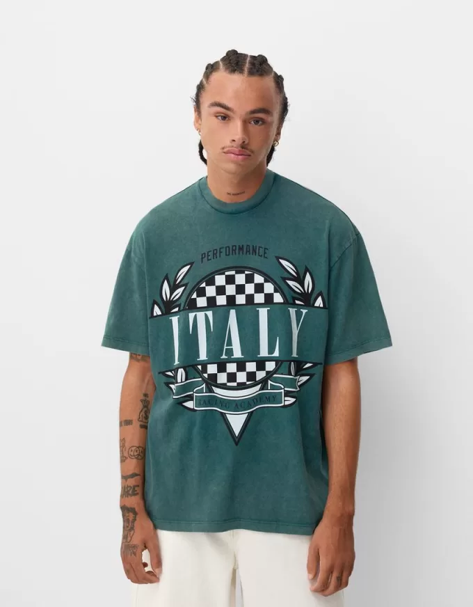 Short sleeve faded-effect T-shirt with a print Short sleeve faded-effect T-shirt with a print