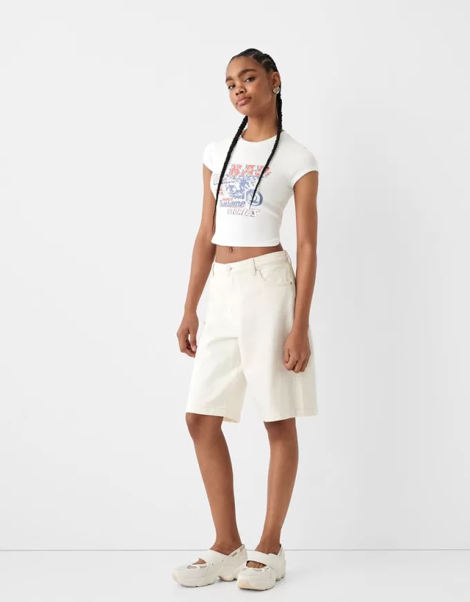 Short sleeve print T-shirt with back straps