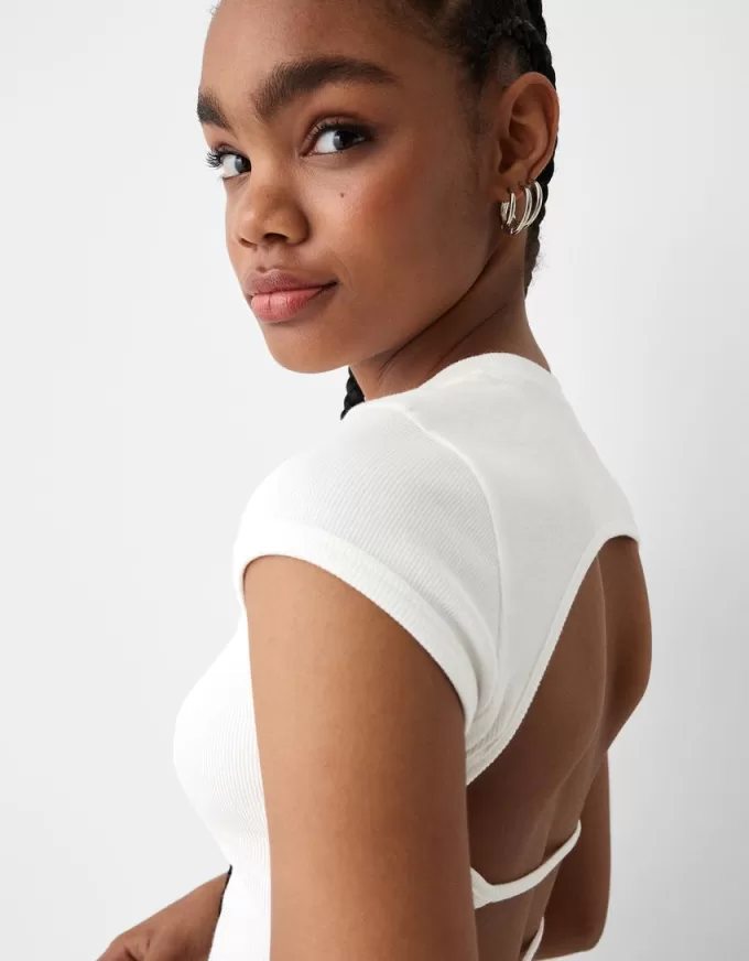 Short sleeve print T-shirt with back straps