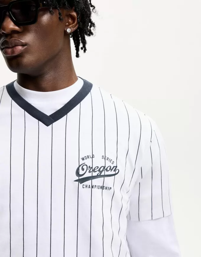 Short sleeve striped sporty print T-shirt Short sleeve striped sporty print T-shirt