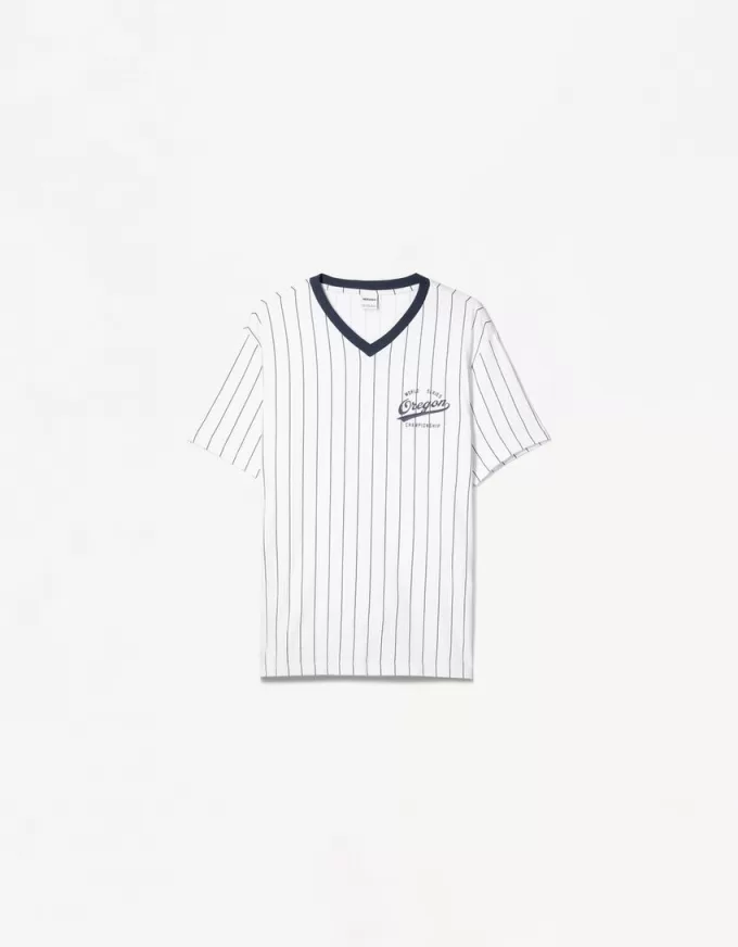 Short sleeve striped sporty print T-shirt Short sleeve striped sporty print T-shirt