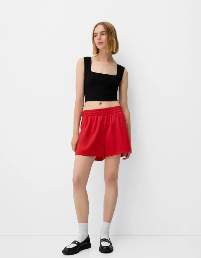 Sleeveless T-shirt with square neckline