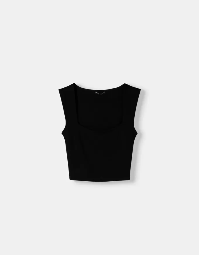 Sleeveless T-shirt with square neckline