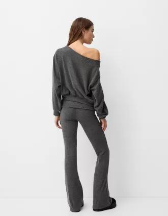 Soft touch asymmetric neck sweater