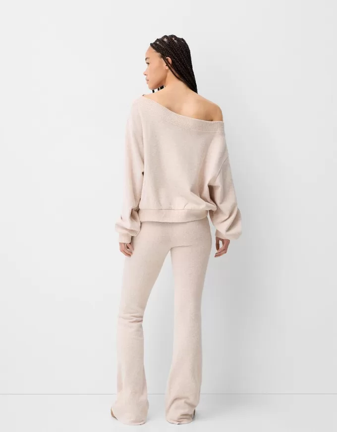 Soft touch asymmetric neck sweater