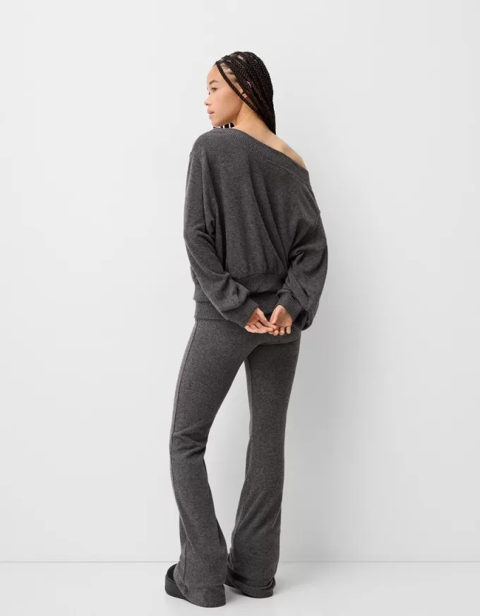 Soft touch asymmetric neck sweater