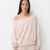 Soft touch asymmetric neck sweater