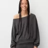 Soft touch asymmetric neck sweater