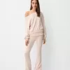 Soft touch asymmetric neck sweater