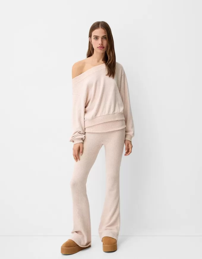 Soft touch asymmetric neck sweater