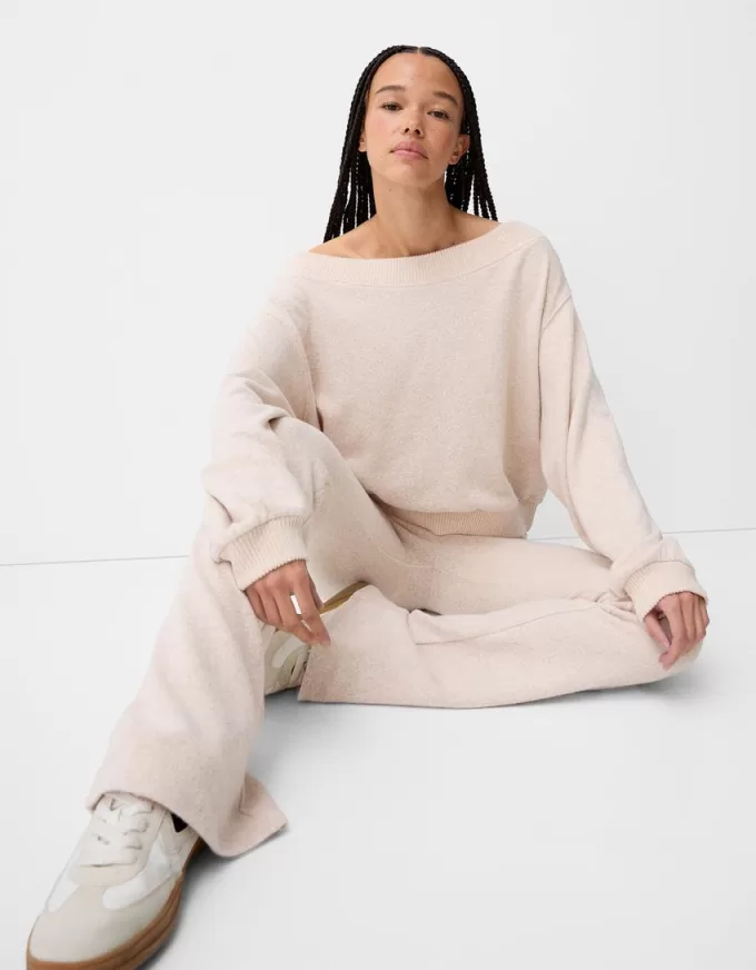 Soft touch asymmetric neck sweater