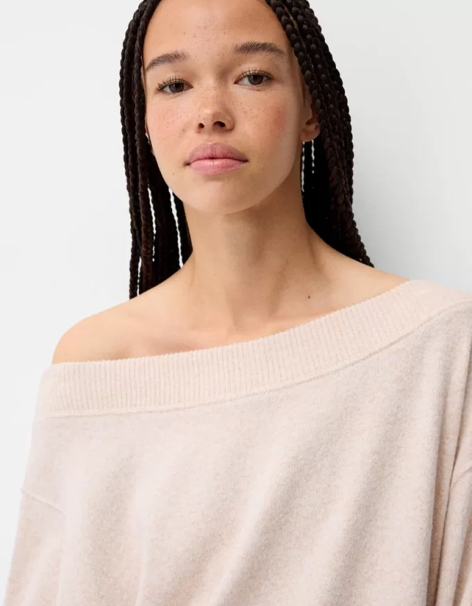 Soft touch asymmetric neck sweater