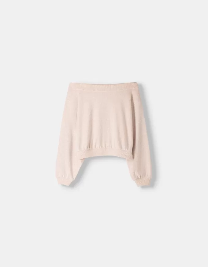 Soft touch asymmetric neck sweater
