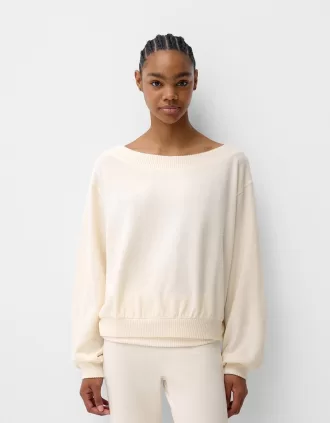 Soft touch asymmetric neck sweater