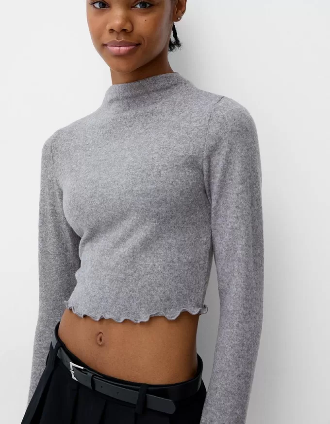 Soft touch cropped high neck sweater