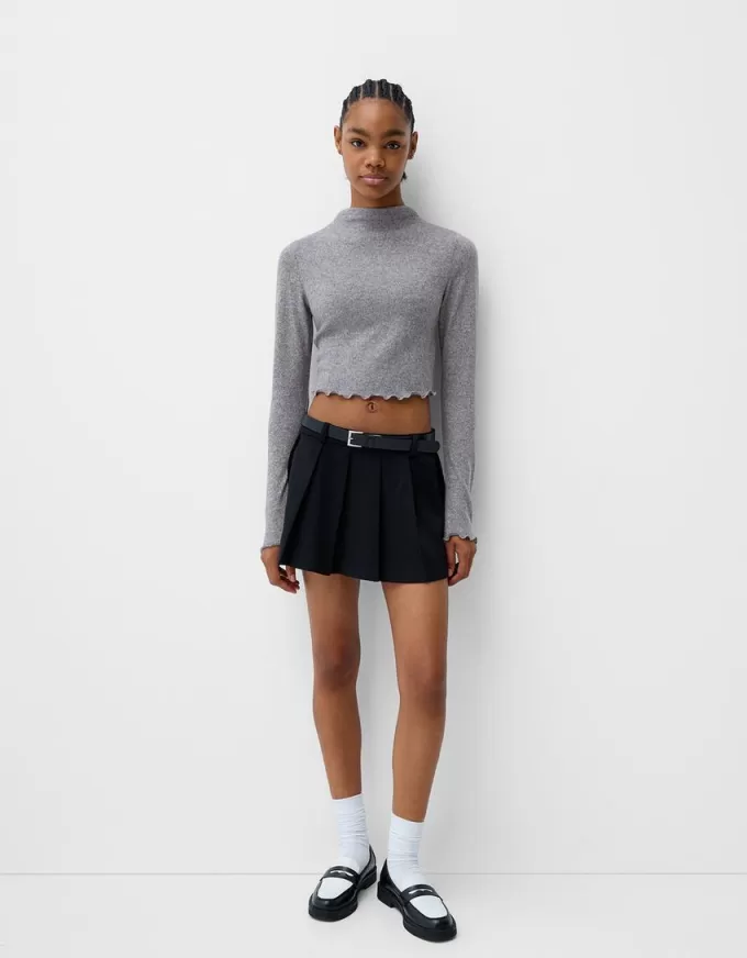 Soft touch cropped high neck sweater