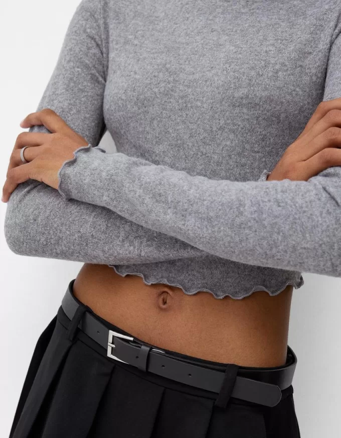 Soft touch cropped high neck sweater