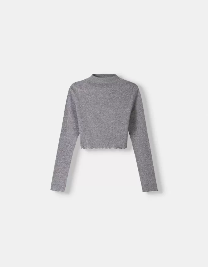 Soft touch cropped high neck sweater
