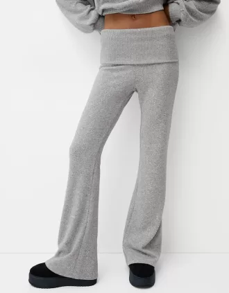 Soft touch flared pants with fold-over waist