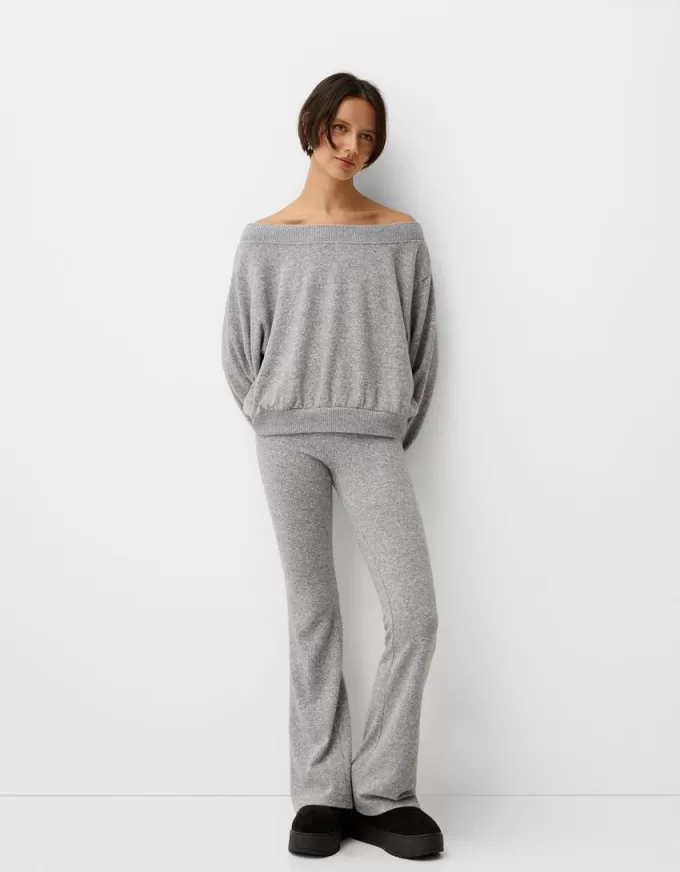 Soft touch flared pants with fold-over waist Soft touch flared pants with fold-over waist