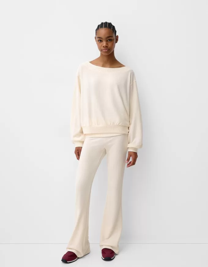 Soft touch flared pants with fold-over waist Soft touch flared pants with fold-over waist