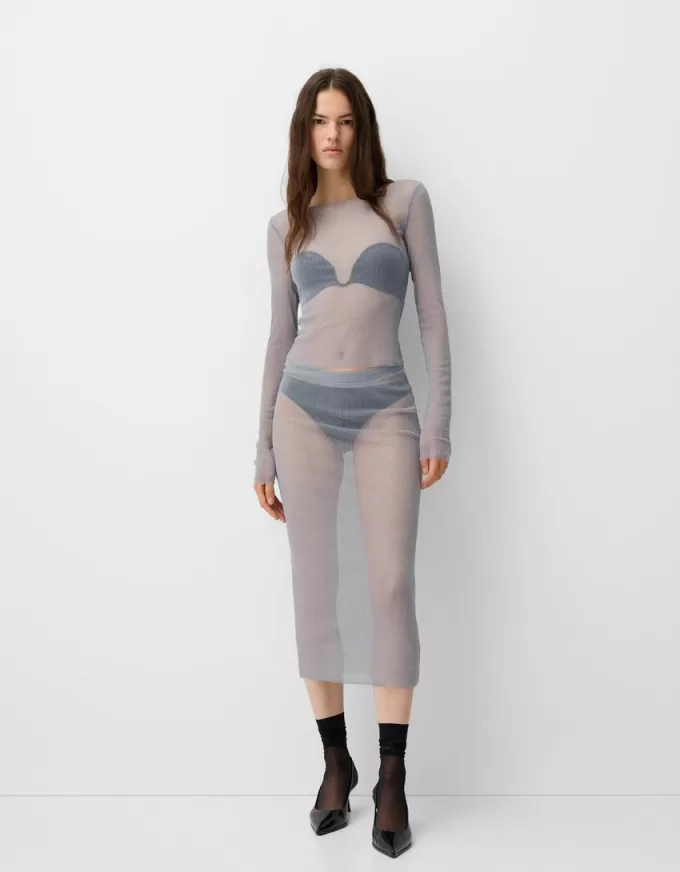 Sparkly mesh midi skirt