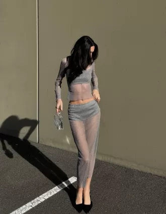 Sparkly mesh midi skirt