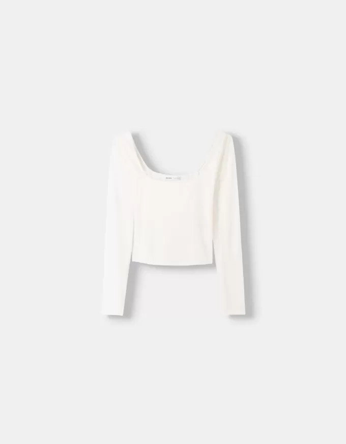 Square neckline long sleeve T-shirt