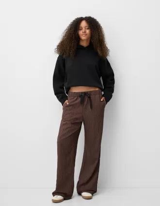 Straight-fit striped pants with elastic waist