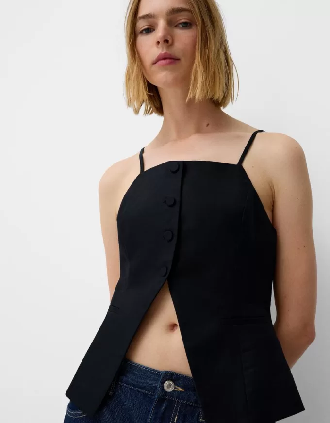 Strappy linen blend vest