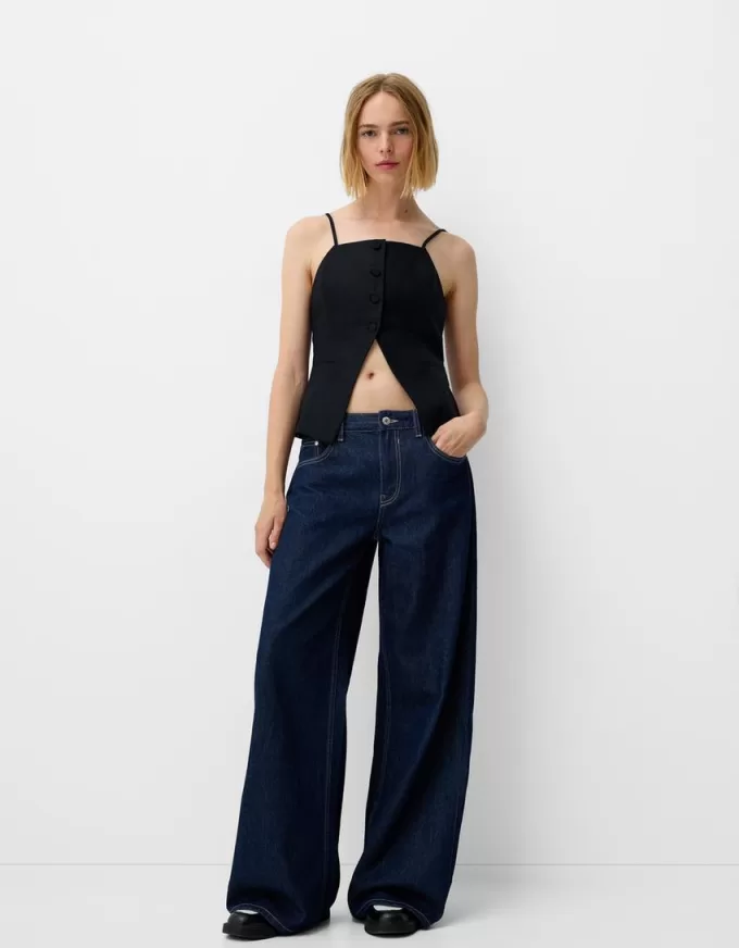 Strappy linen blend vest