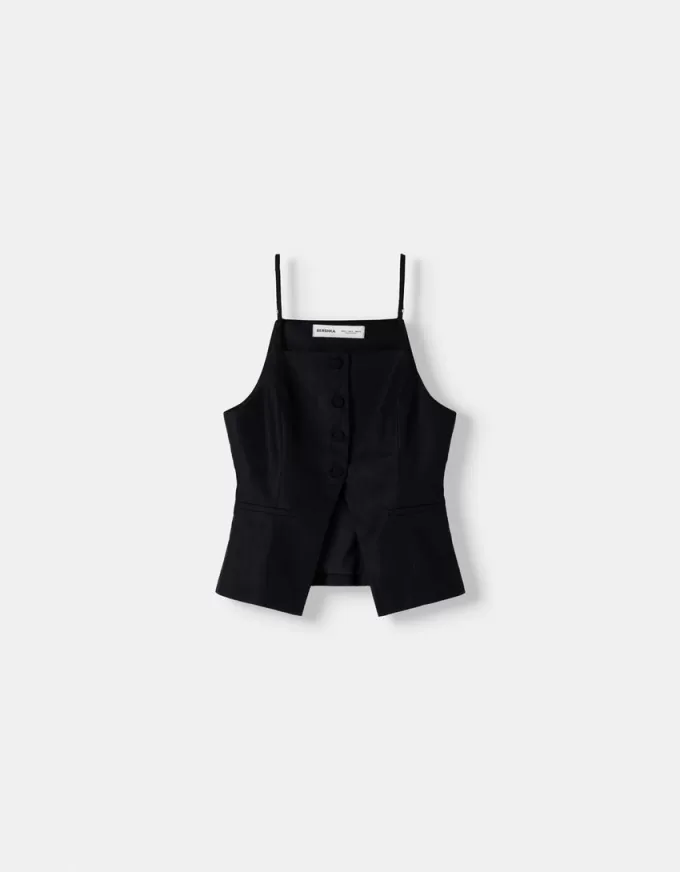 Strappy linen blend vest