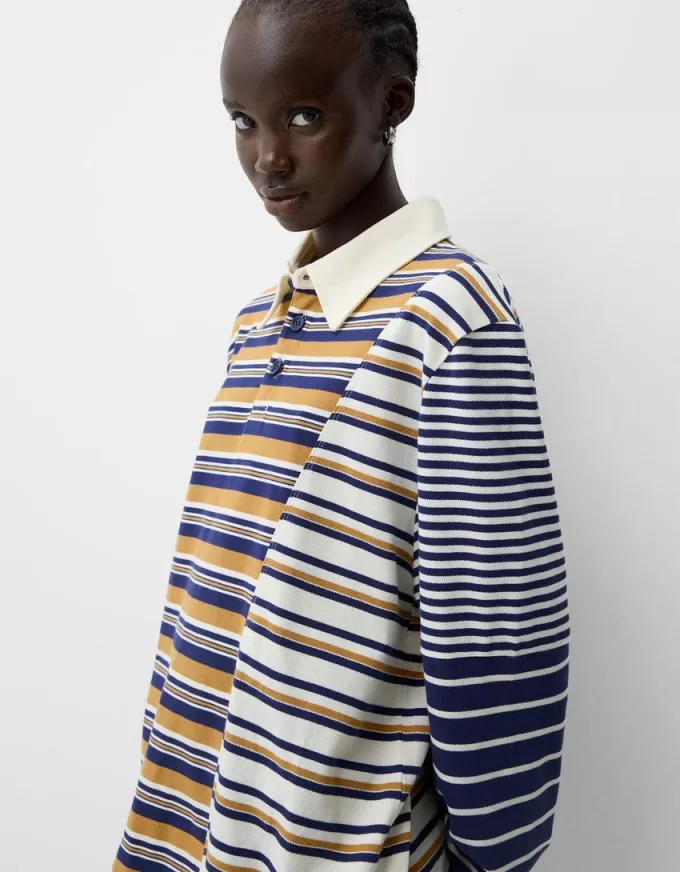 Striped long sleeve polo shirt