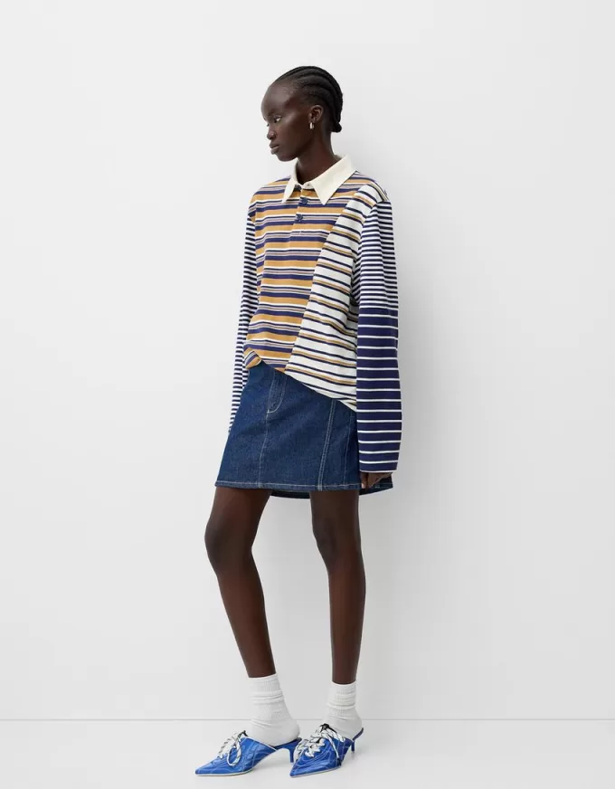 Striped long sleeve polo shirt