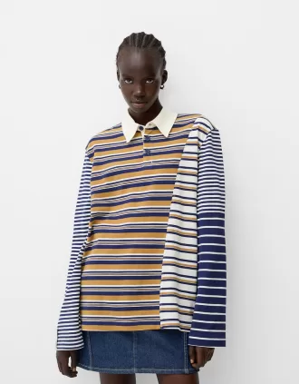 Striped long sleeve polo shirt