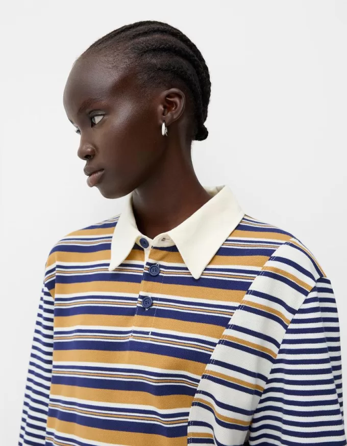Striped long sleeve polo shirt