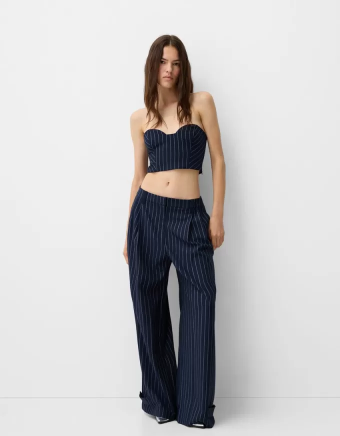 Striped metallic thread bandeau top with sweetheart neckline Striped metallic thread bandeau top with sweetheart neckline