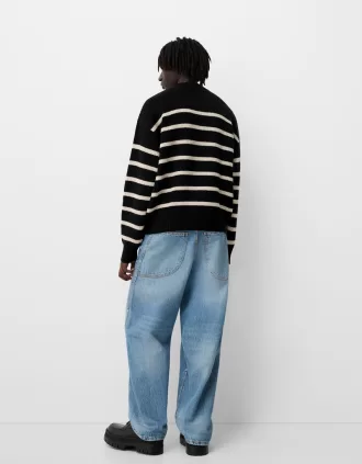 Striped purl knit sweater