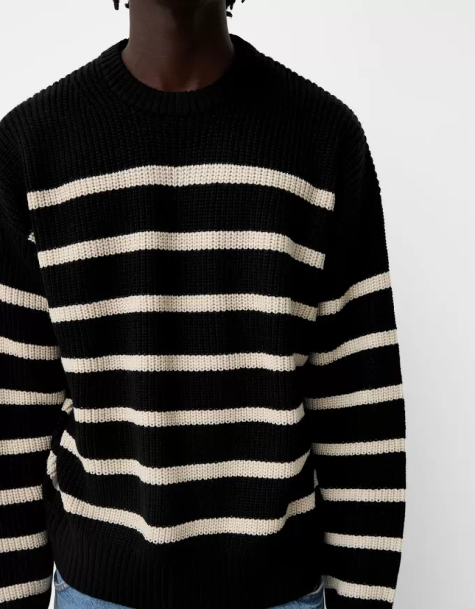 Striped purl knit sweater