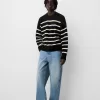 Striped purl knit sweater