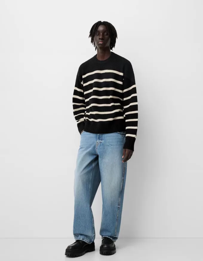 Striped purl knit sweater