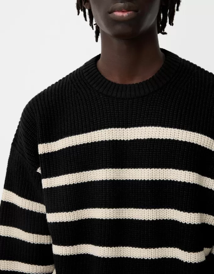Striped purl knit sweater