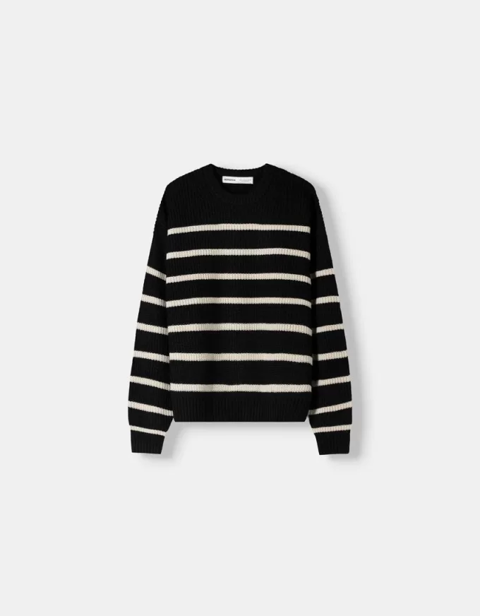Striped purl knit sweater