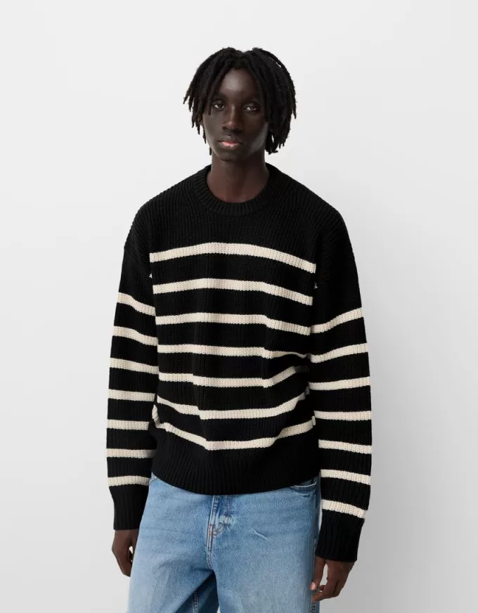 Striped purl knit sweater